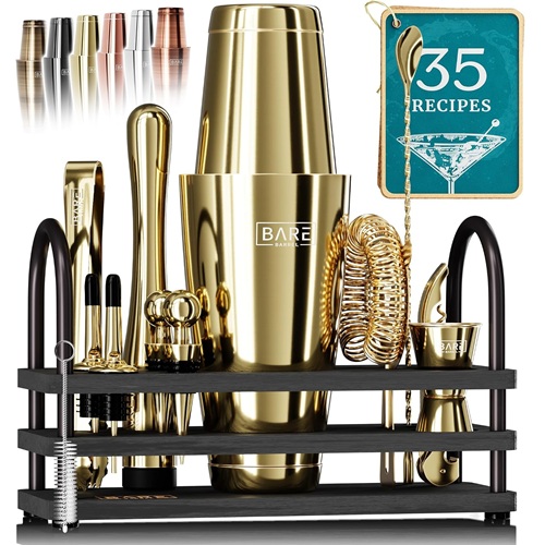 Cocktail Shaker Set in Gold on display