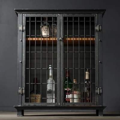 Rustic Industrial Lockable Liquor Cabinet