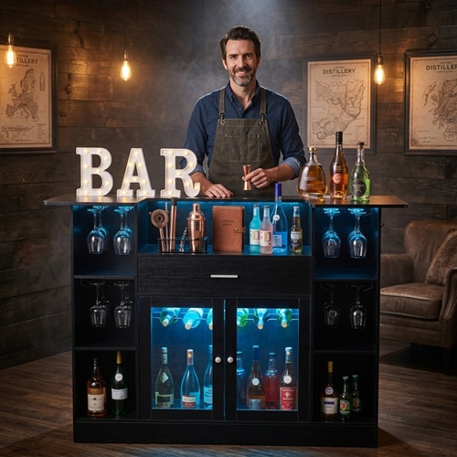 Best Man Cave Furniture: 10 Essential Pieces for the Ultimate Hangout: Home Bar Bartender standing behind home bar