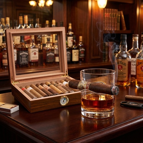 3. Custom Cigar Glasses & Humidor Set