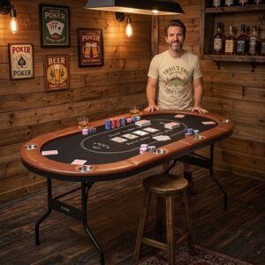 Barman standing in front of Poker Table