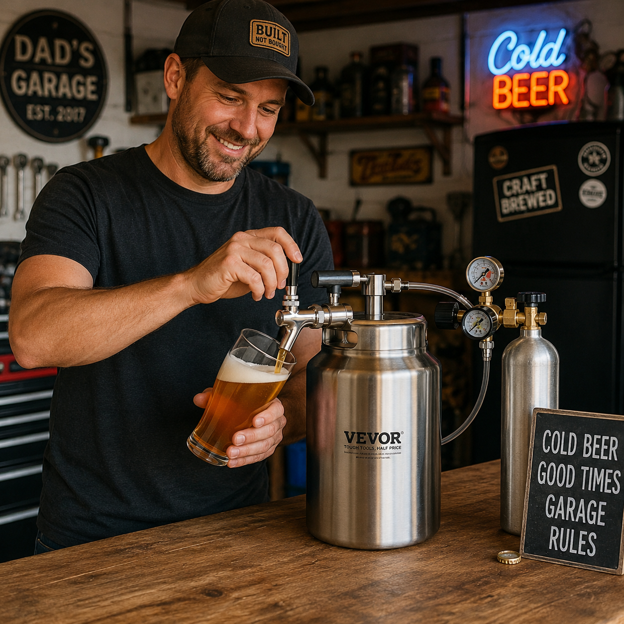 Man Using Home Bar 170oz Mini Keg