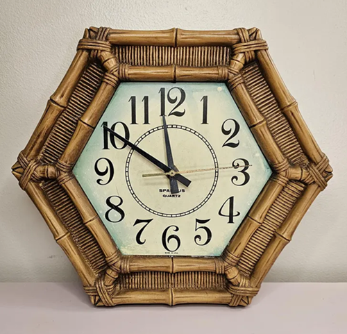 Vintage Octagon Faux Bamboo Tiki Clock