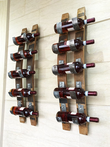 Wall Mounted Wine Barrel 5-Bottle Holder